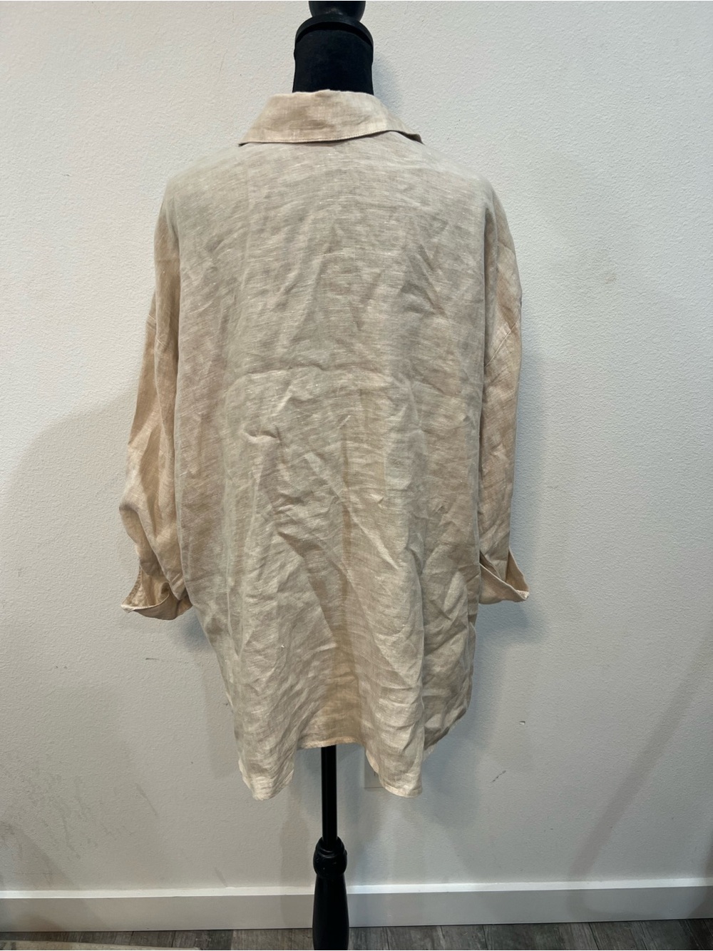 Magaschoni 100% Linen Button Down Shirt Beige Oversized Roll Tab Top L/G - Picture 5 of 7